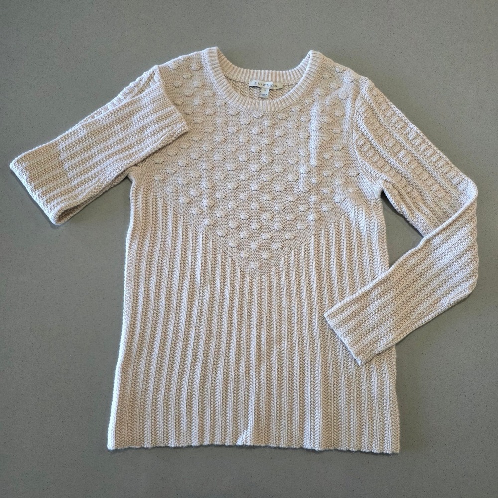 41 Hawthorn Women Cream Popcorn Ribbed Knit Crew Neck Sweater XS